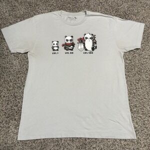 TeeTurtle Panda LVL 1 50 100 Graphic T Shirt Mens Medium Beige